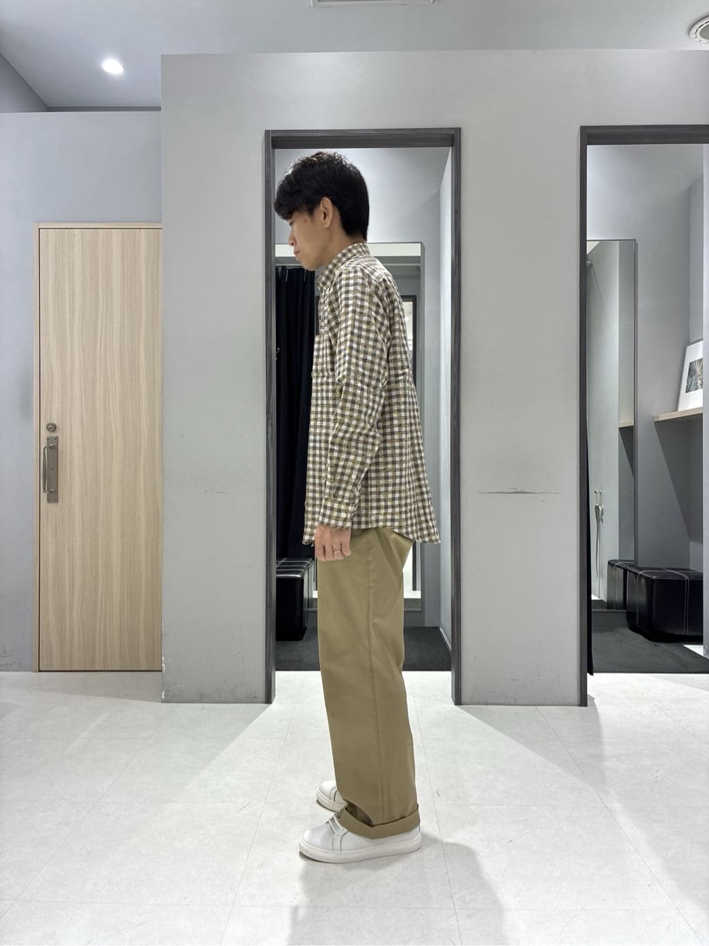 わいずみさんの「TAKEO KIKUCHI｜チェックボーラーガーゼシャツ」を使ったコーディネート