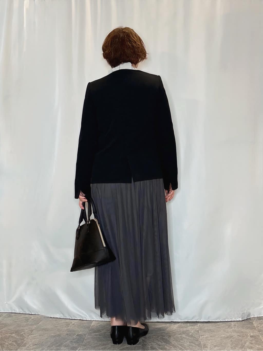 たみさんの「SHOO･LA･RUE｜【洗濯機可/セットアップ可/S-3L】きちんと楽に。カットジョーゼットノーカラージャケット」を使ったコーディネート
