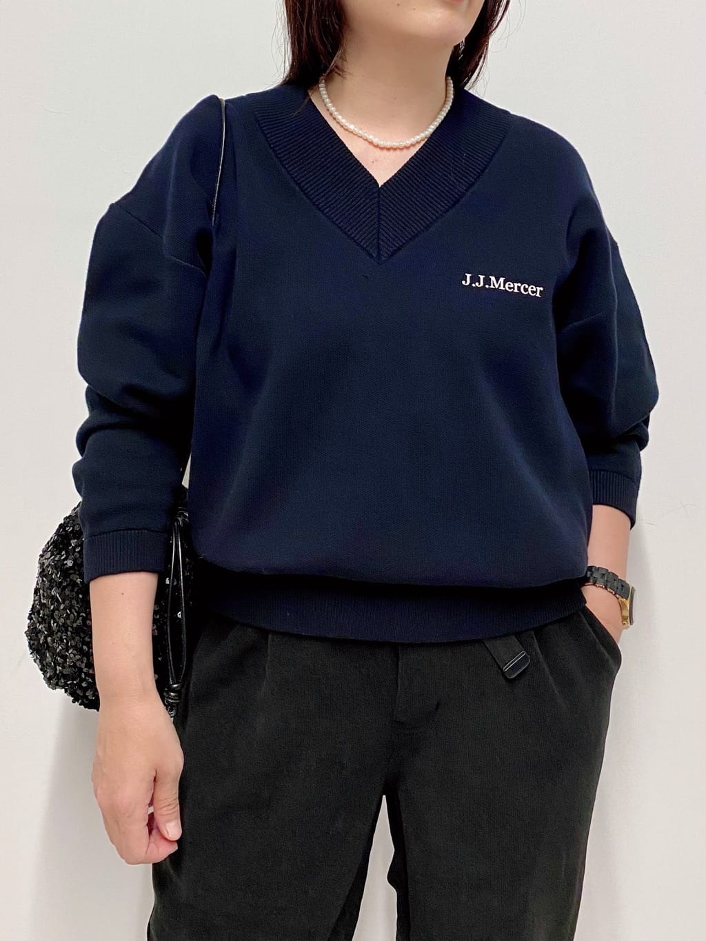 Sawaguchiさんの「DRESSTERIOR｜スパンコール2WAY巾着バッグ」を使ったコーディネート