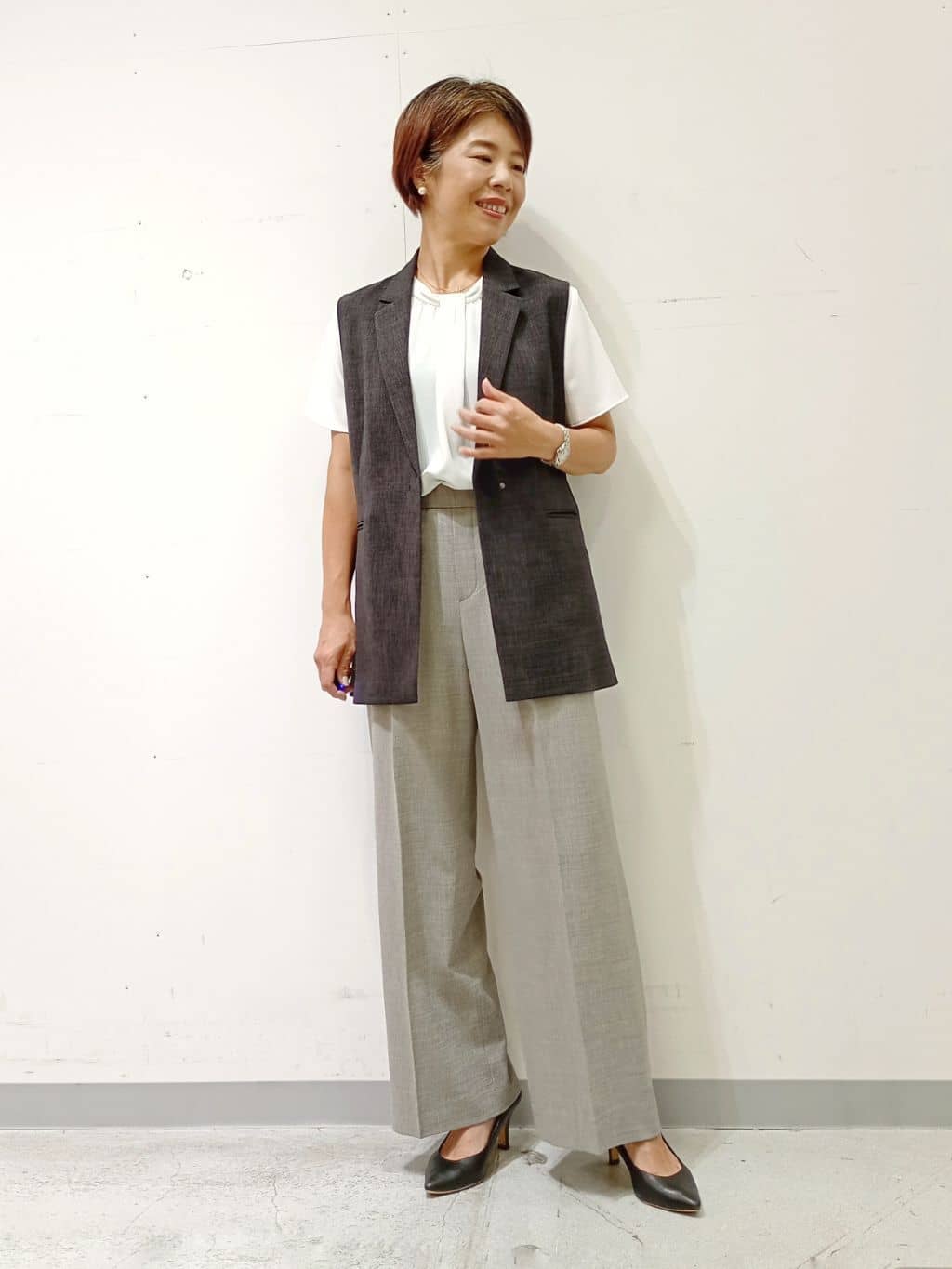 Kさんの「INDIVI｜【UVケア】モノグラム ボウタイデザインブラウス」を使ったコーディネート