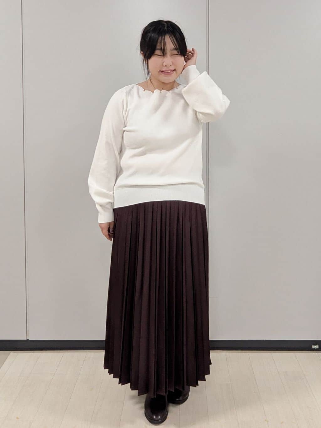 Nonさんの「index｜ラメスカラップビジューデザインニット【洗濯機OK】《6col／S～LL》」を使ったコーディネート