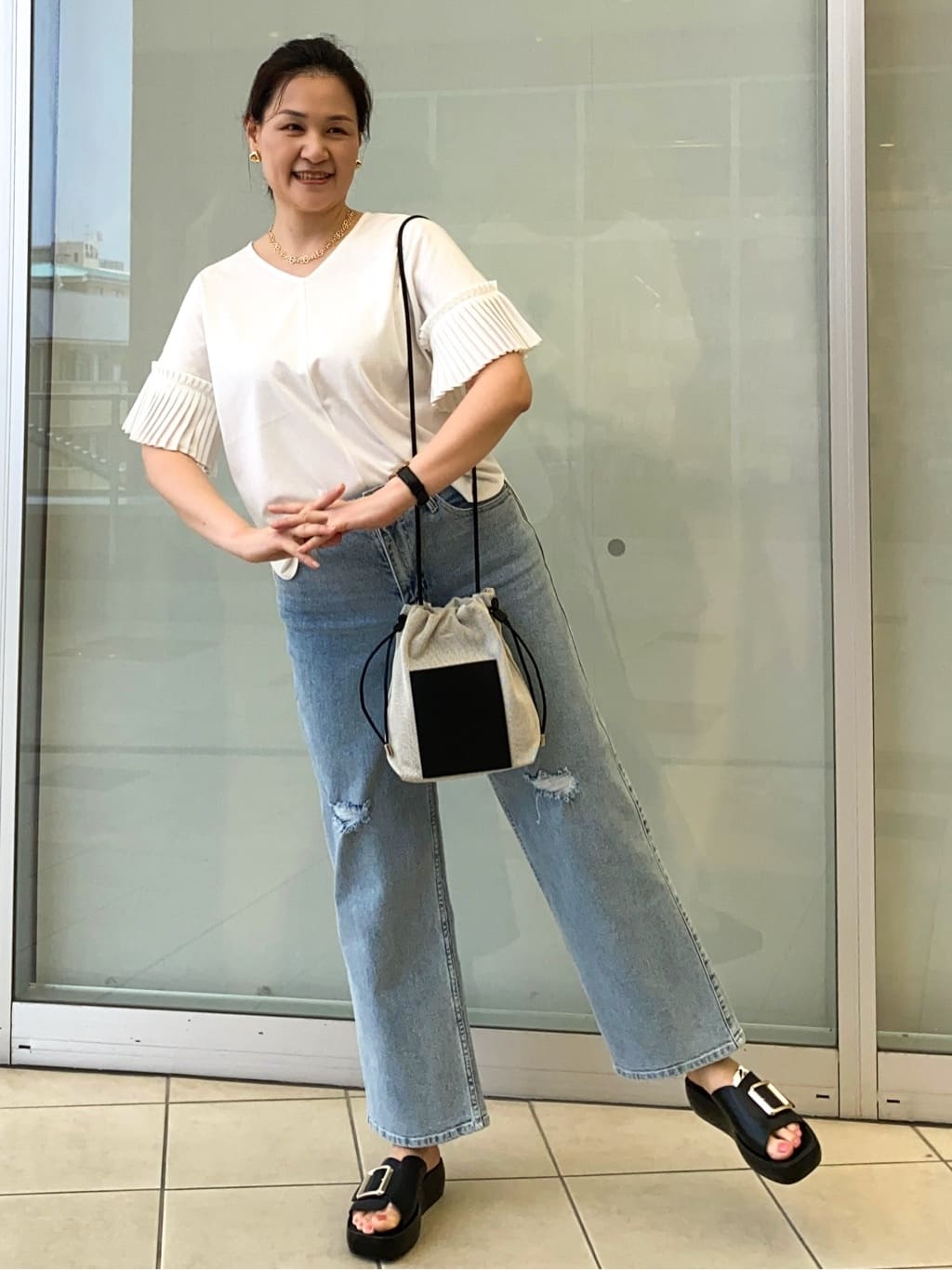 Jeanさんの「OPAQUE.CLIP｜プリーツスリーブドッキングトップス【洗濯機洗い可】」を使ったコーディネート
