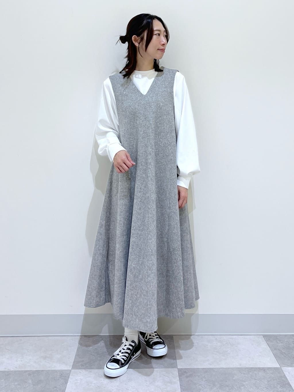canaさんの「Dessin｜【洗える】Vネックジャンパースカート」を使ったコーディネート