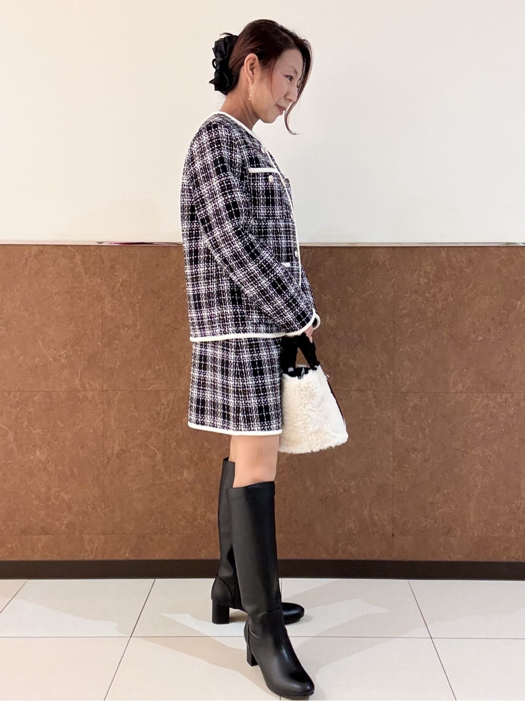 MAYUMIさんの「OPAQUE.CLIP｜チェックツイードジャケットコート／セットアップ対応【洗える】」を使ったコーディネート