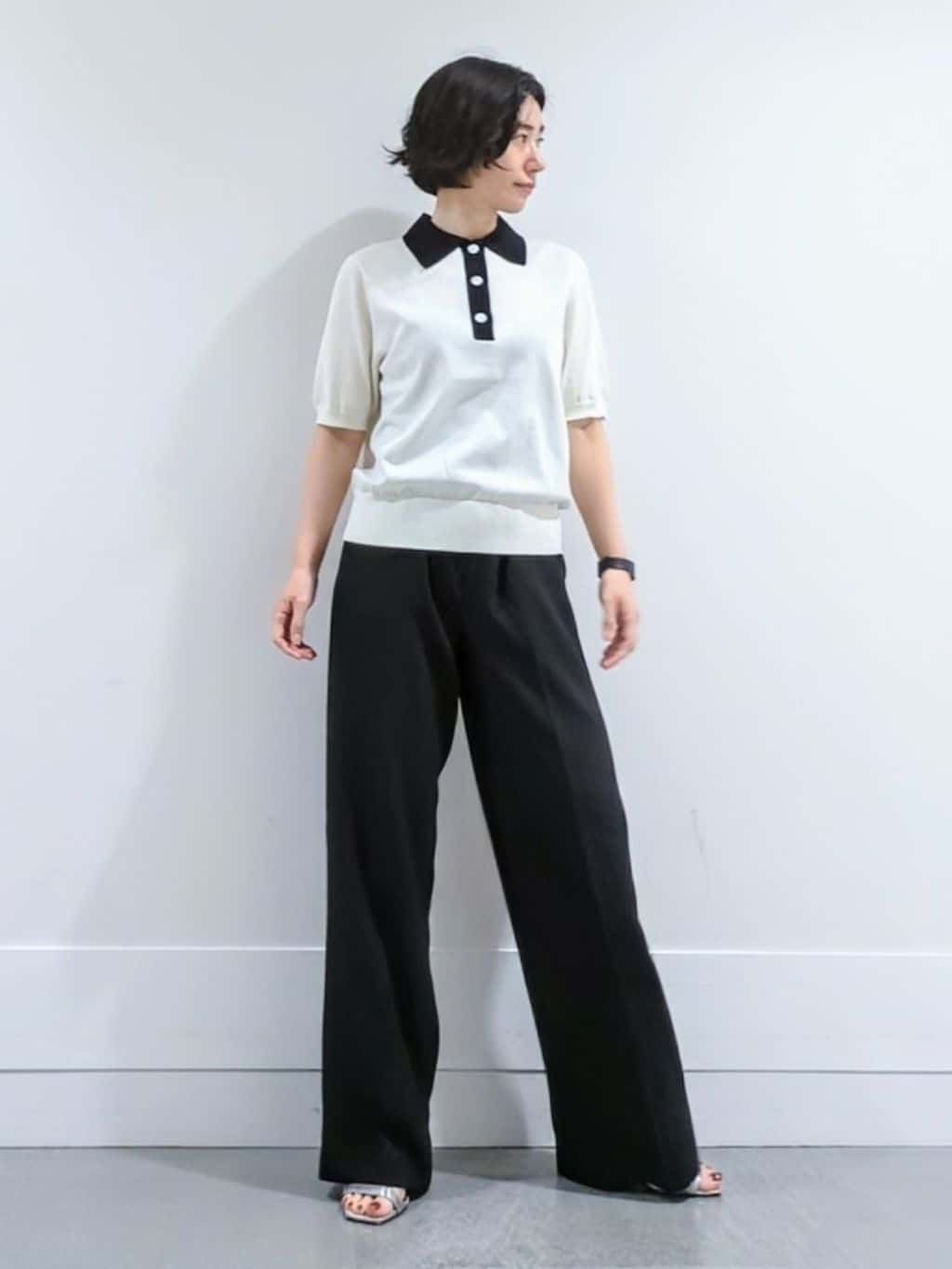 ミズタさんの「UNTITLED｜【トレンド/きれいめ】5分袖ポロニット」を使ったコーディネート