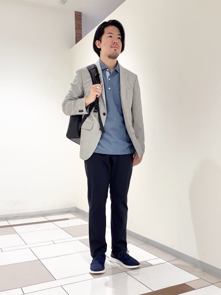 及川さんの「TAKEO KIKUCHI｜【抗菌防臭】COOL DOTS（R）ドビープリント ジャケット」を使ったコーディネート