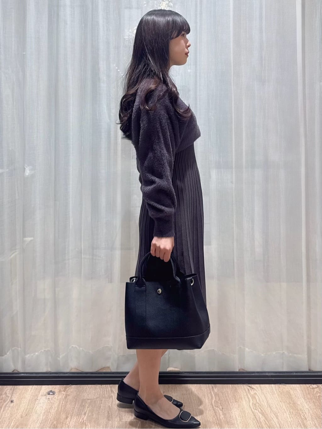 ぞうげさんの「OPAQUE.CLIP｜ラメフェザープルオーバーセット ニットワンピース【洗濯機OK】《XS～LL》」を使ったコーディネート