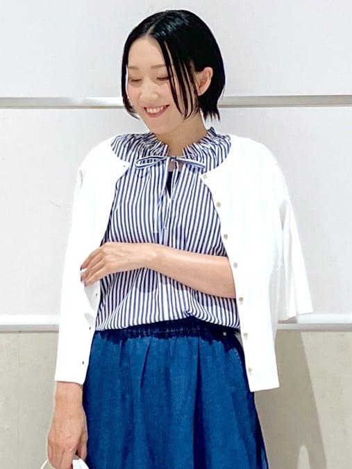 eriko さんの「Dessin｜【洗える】ストライプ柄フレンチスリーブスキッパ―ブラウス」を使ったコーディネート
