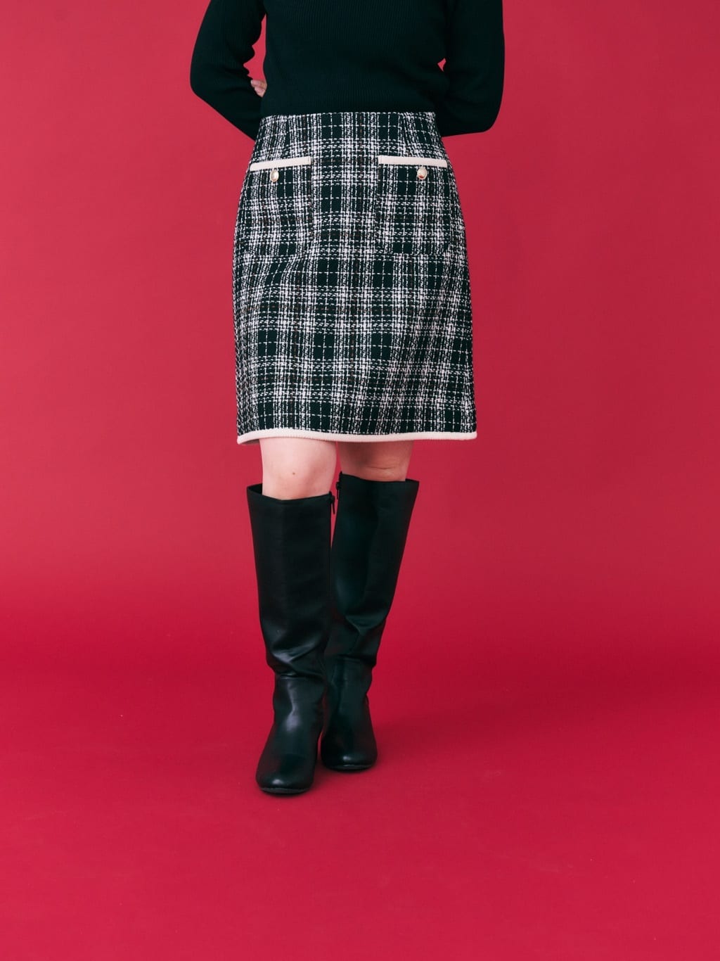 RINAさんの「OPAQUE.CLIP｜チェックツィードスカート／セットアップ対応【洗える】」を使ったコーディネート