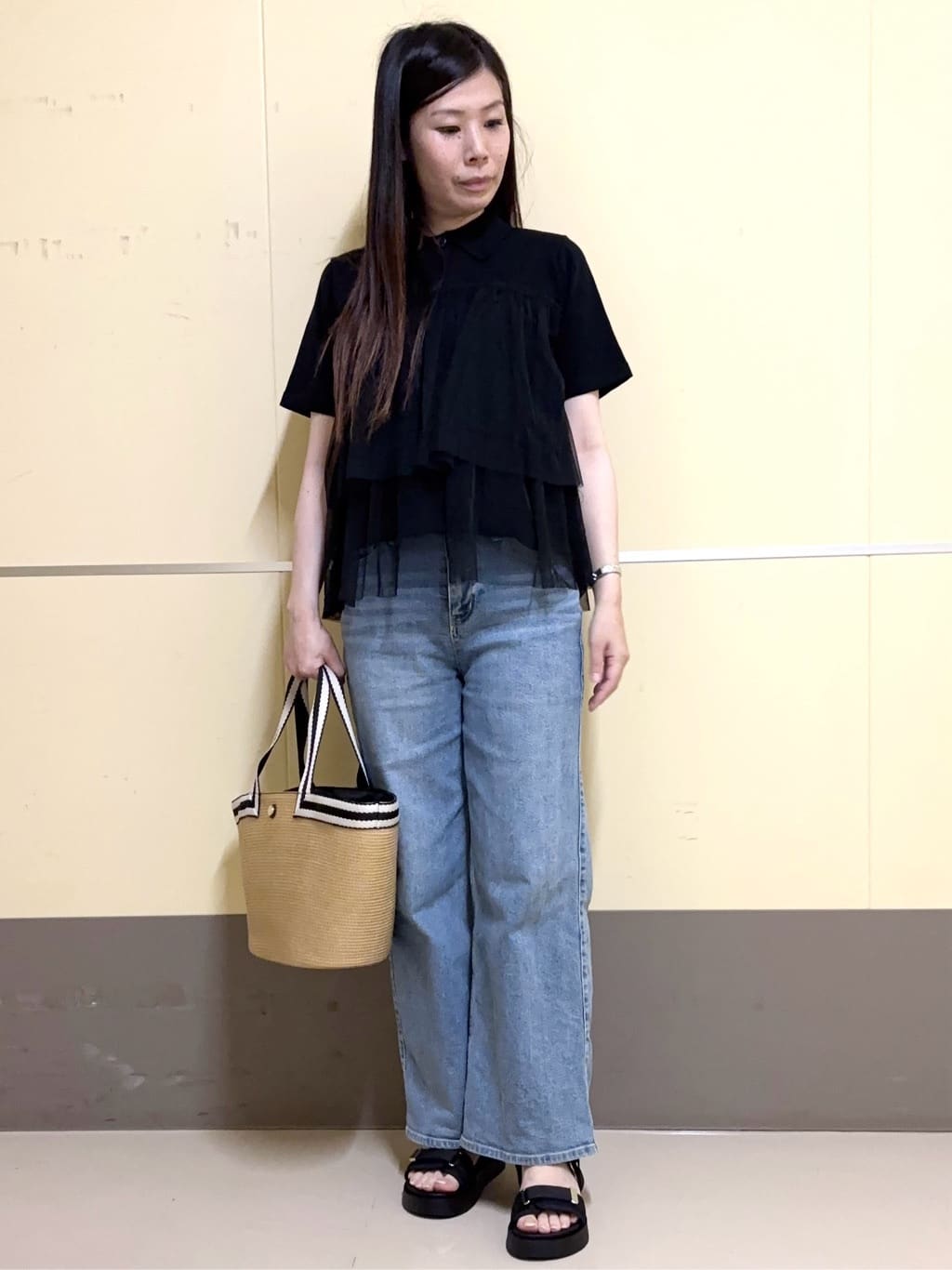 あきさんの「OPAQUE.CLIP｜◆チュールティアードドッキングポロニット【洗濯機洗い可】」を使ったコーディネート