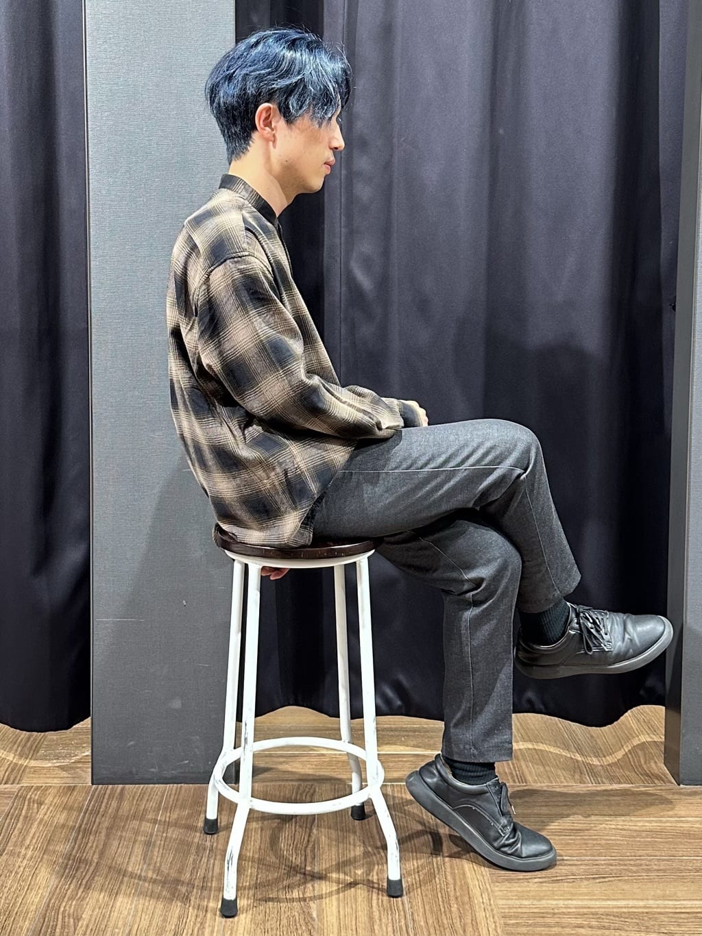 tomoyaさんの「THE SHOP TK｜オンブレーチェックバンドカラーシャツ 【洗濯機OK】」を使ったコーディネート