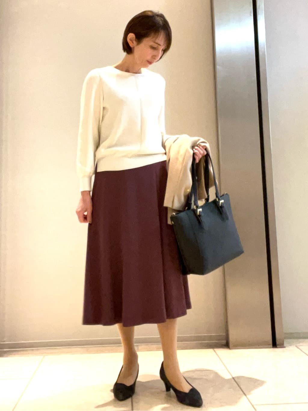 TOMOMIさんの「Reflect｜【SS-4Lサイズ／衿が顔に当たらない◎】スタンドネックミドルコート」を使ったコーディネート