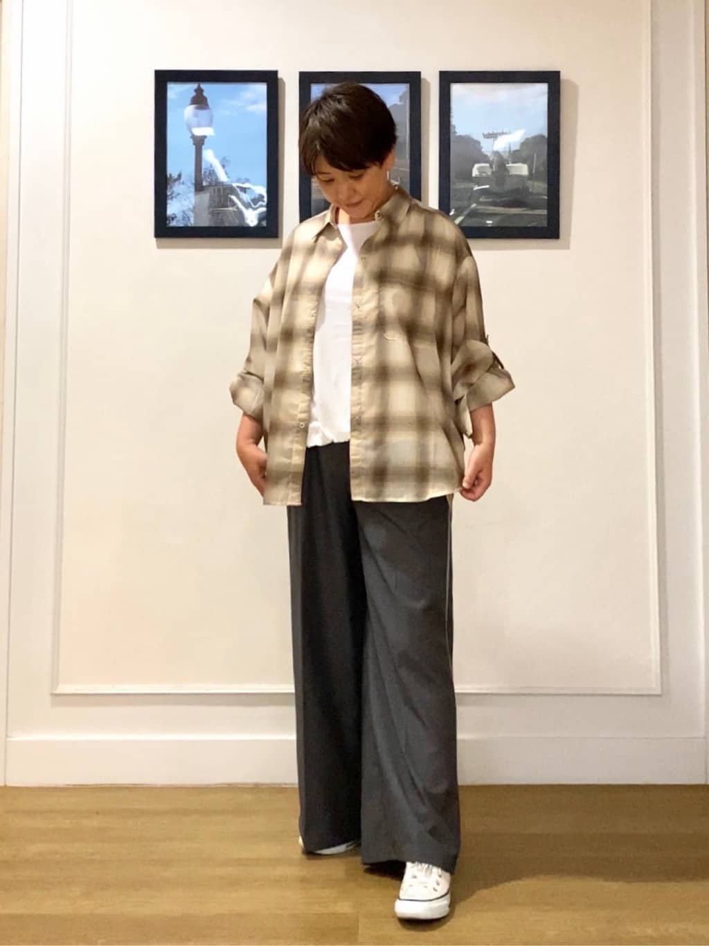 Hiroさんの「Dessin｜【洗える】シアーオンブレーチェックシャツ」を使ったコーディネート