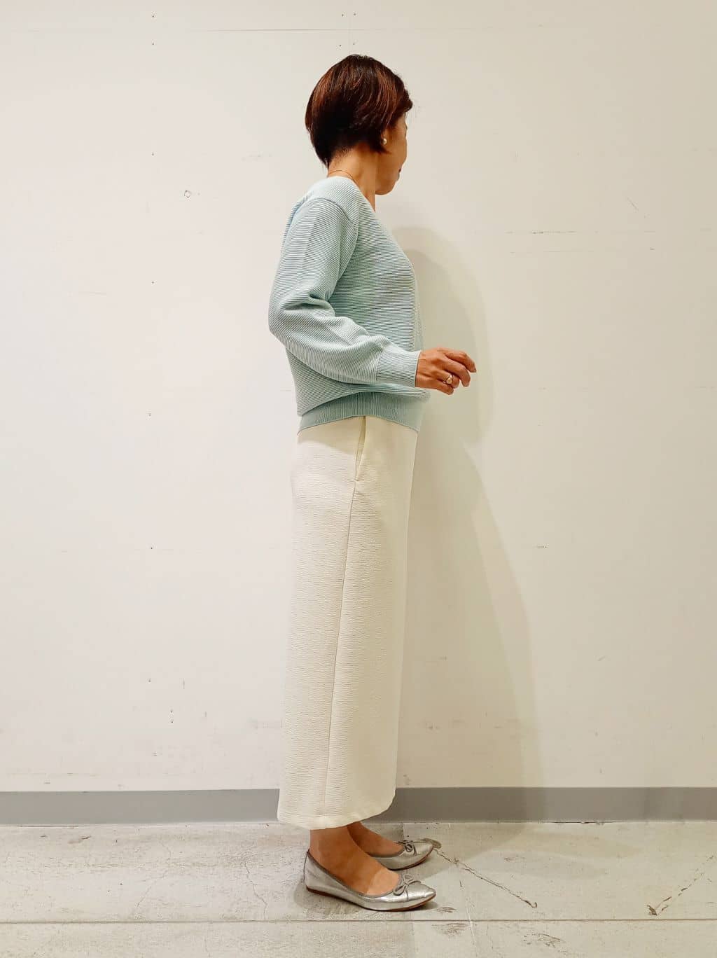 Kさんの「INDIVI｜【配色デザイン／ショート丈】ウールリバー ノーカラーコート」を使ったコーディネート