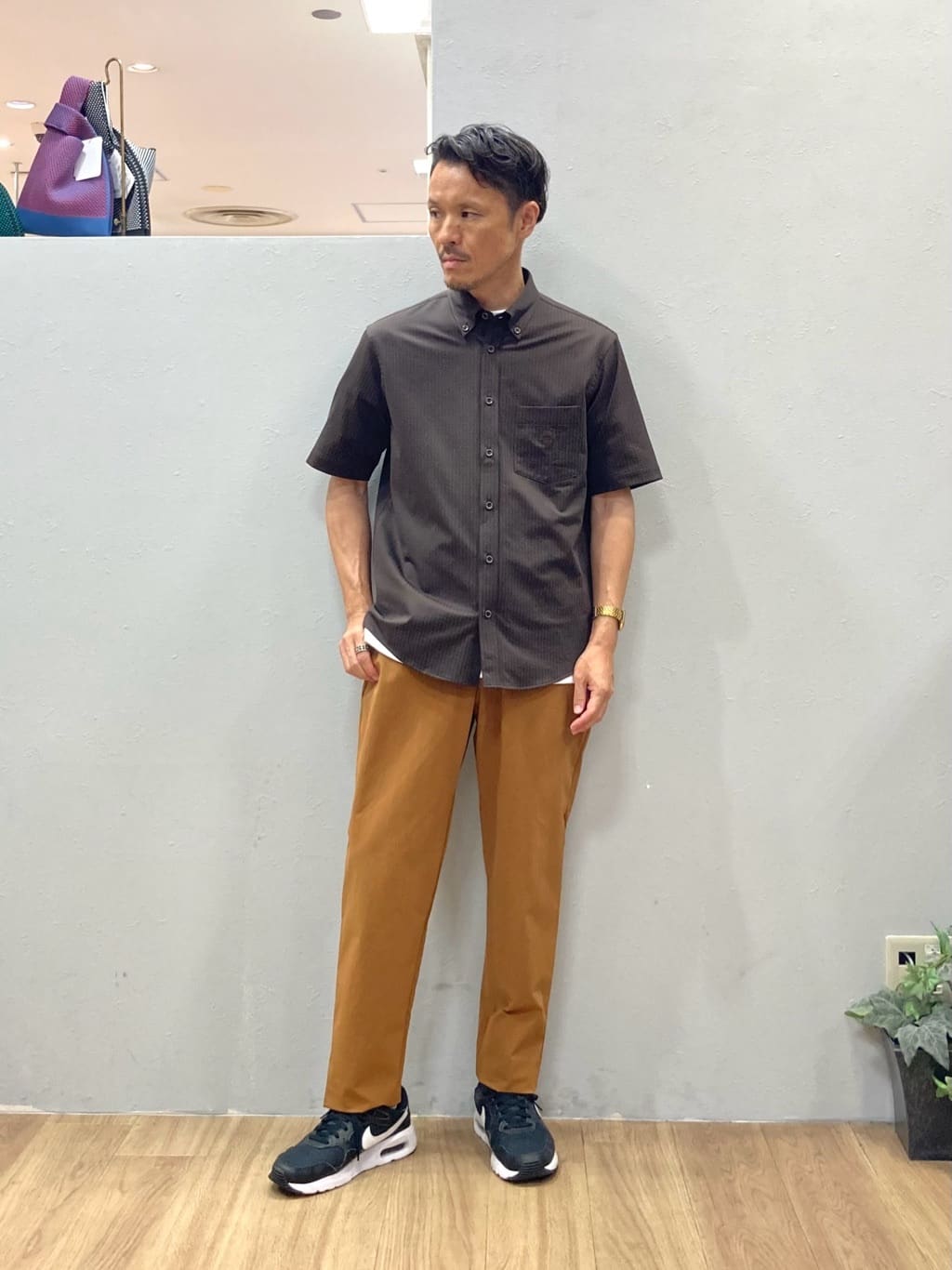 シュンさんの「TAKEO KIKUCHI｜【COOL CITY WEAR】ストライプジャージ ボタンダウンシャツ /接触冷感」を使ったコーディネート