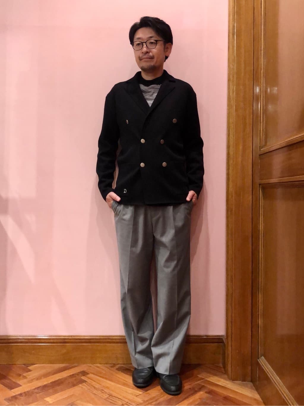 OKJさんの「DRESSTERIOR｜ダブルブレスト ニットジャケット」を使ったコーディネート