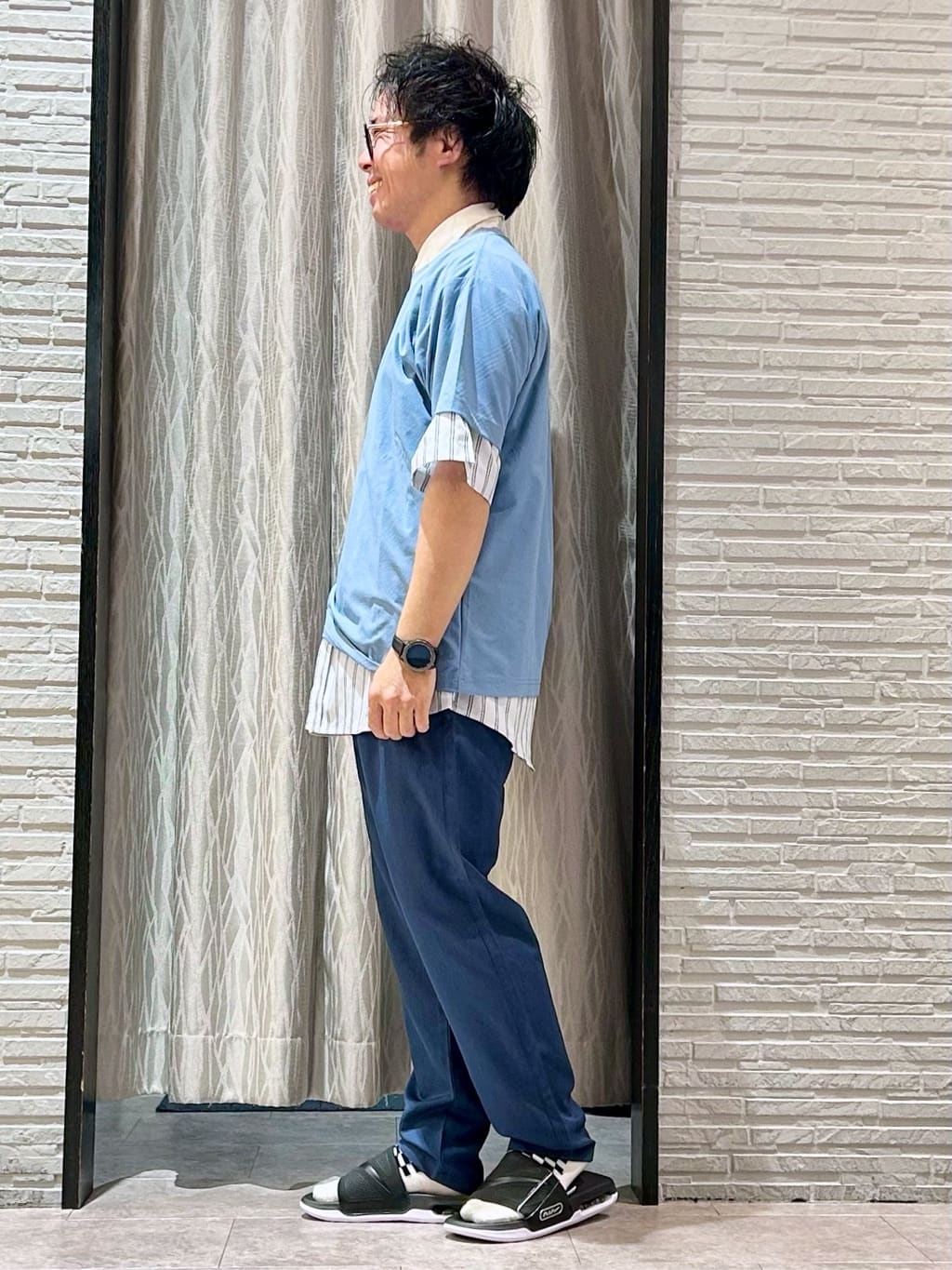 KENJI Iさんの「THE SHOP TK｜パーフェクテックリンクス半袖Tシャツ 【接触冷感／吸水速乾／UVカット／洗濯機OK】」を使ったコーディネート