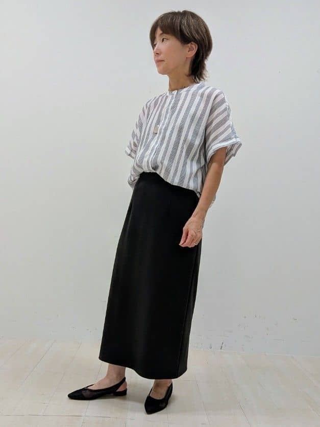 nishiさんの「Reflect｜【洗える】ドビーストライプブラウス」を使ったコーディネート