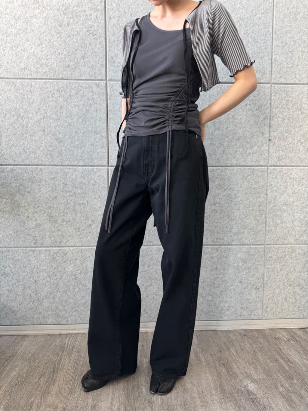 designer yukaさんの「CODE A｜chic border 2way ribbon cardigan」を使ったコーディネート