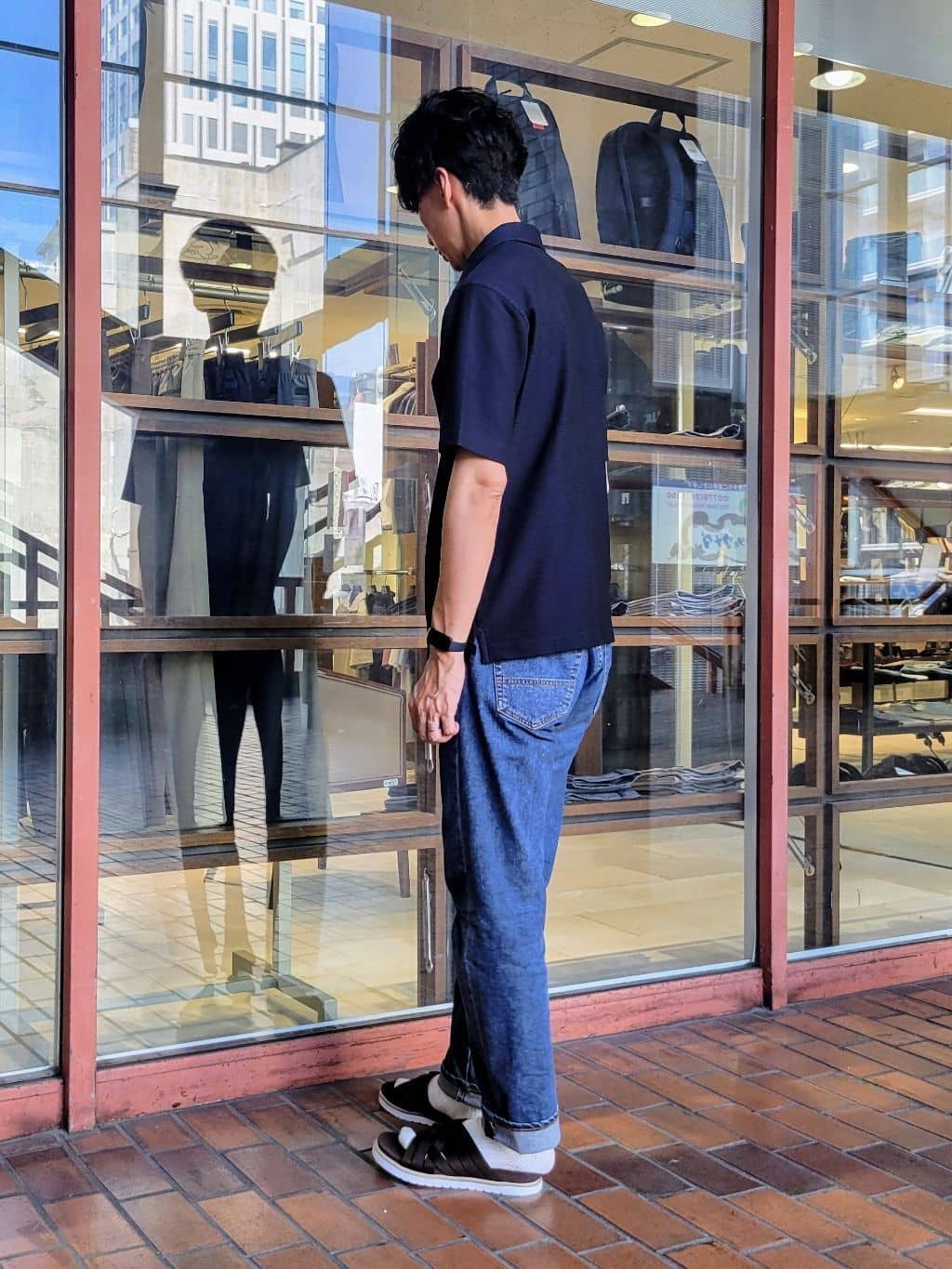 piroyaさんの「TAKEO KIKUCHI｜【抗菌防臭／9色5サイズ展開】ハニカムメランジ ポロシャツ」を使ったコーディネート