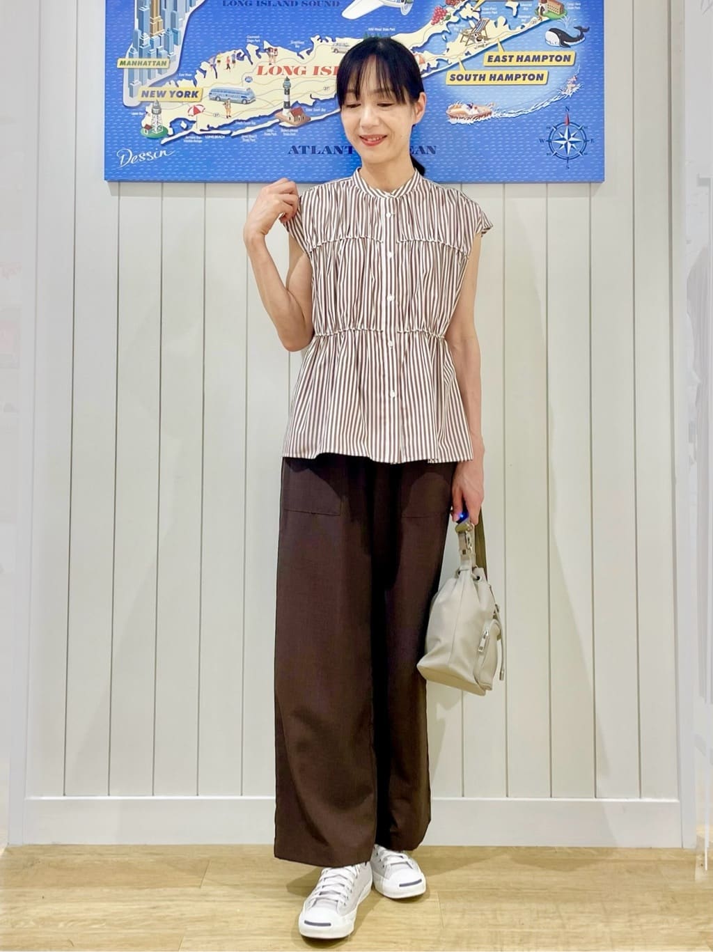 uwatokoさんの「Dessin｜【洗える】ストライプ柄ギャザーブラウス」を使ったコーディネート