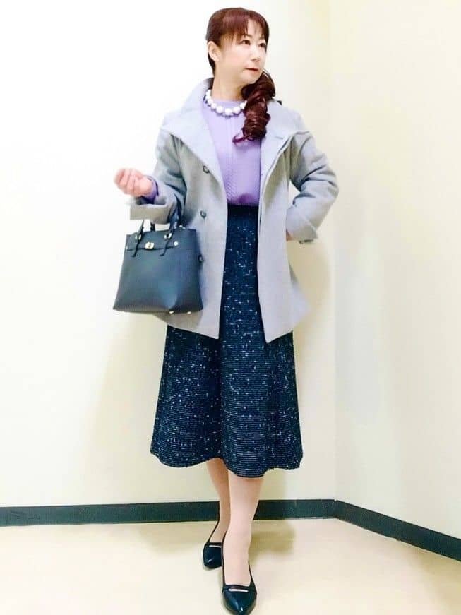 花さんの「Reflect｜【SS-4Lサイズ／衿が顔に当たらない◎】スタンドネックミドルコート」を使ったコーディネート