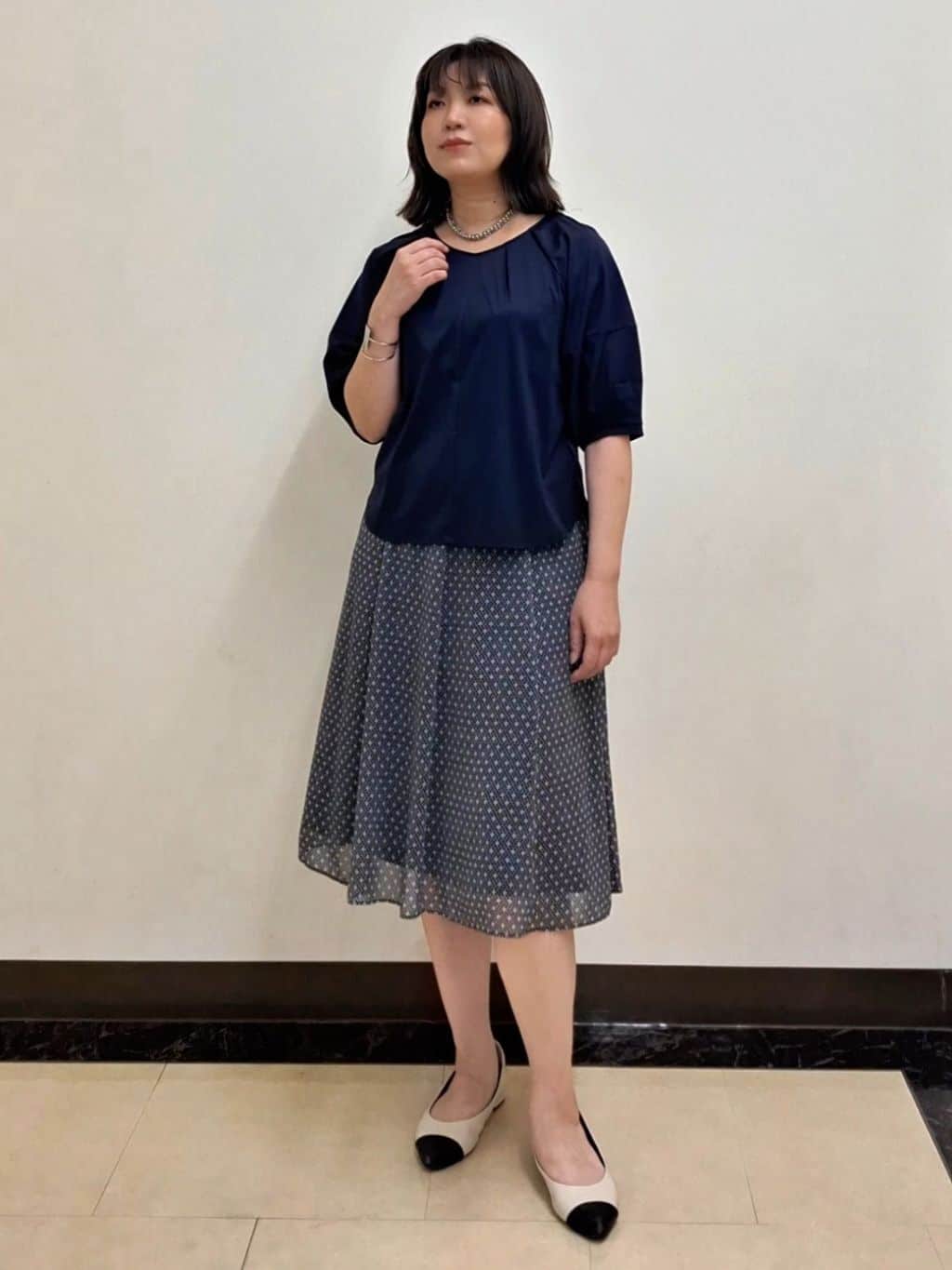 S.xuliさんの「Reflect｜【マシンウォッシュ可／セットアップ可】コツキ柄プリントフレアスカート」を使ったコーディネート