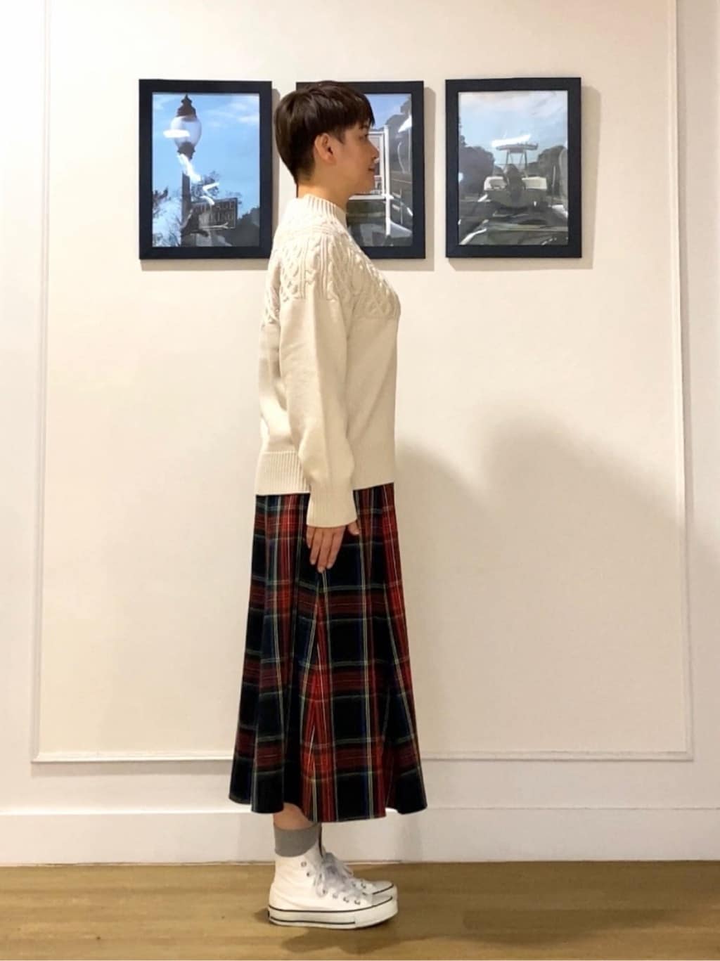 Hiroさんの「Dessin｜【洗える】チェック柄起毛フレアスカート」を使ったコーディネート