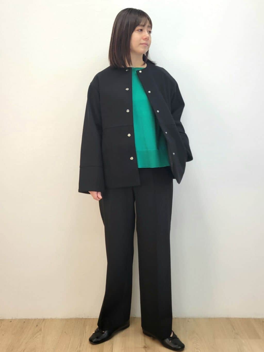 LISAさんの「OPAQUE.CLIP｜ウールライクメルトンノーカラーコート【洗濯機洗い可】」を使ったコーディネート