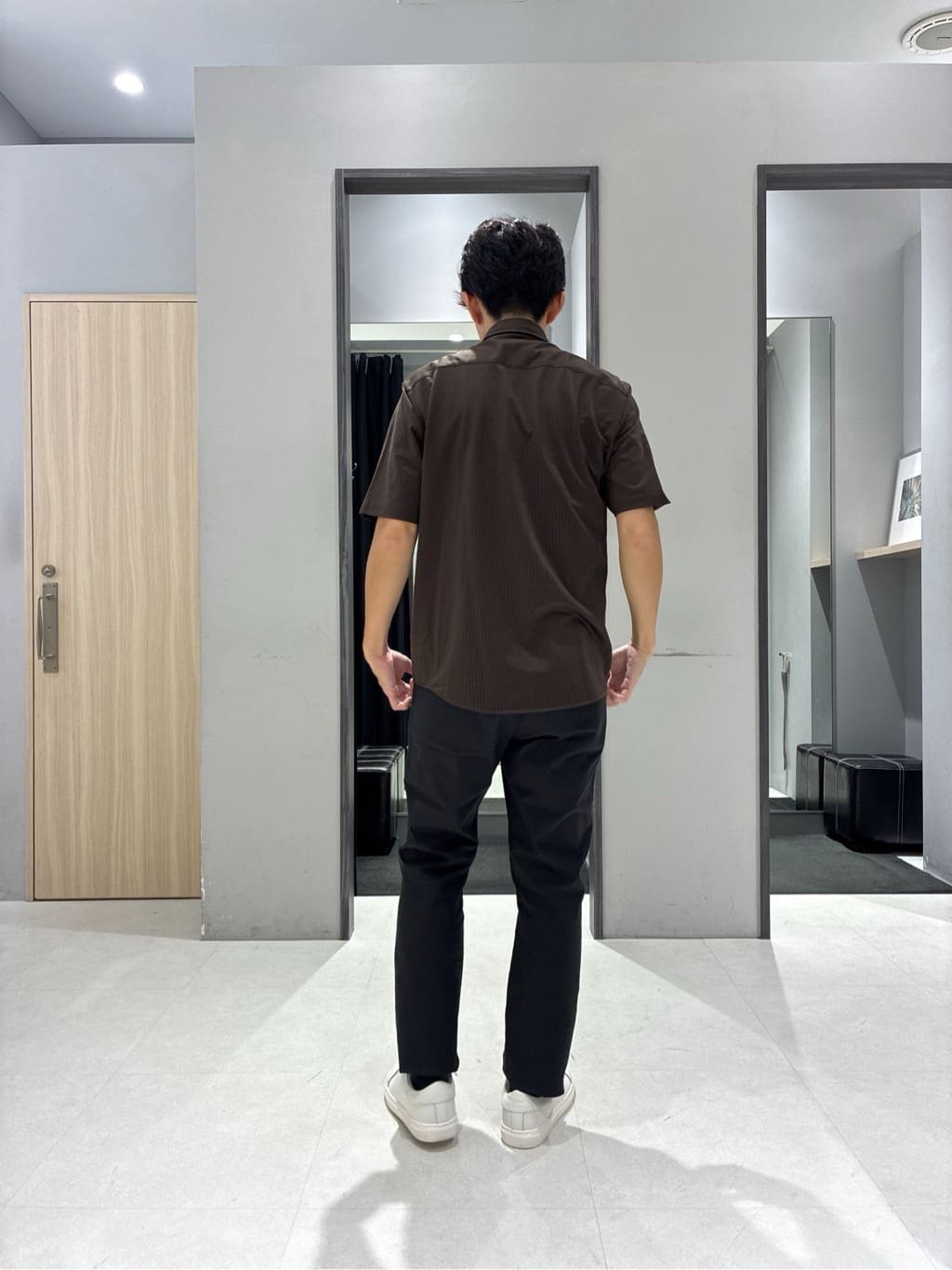 わいずみさんの「TAKEO KIKUCHI｜【COOL CITY WEAR】ストライプジャージ ボタンダウンシャツ /接触冷感」を使ったコーディネート