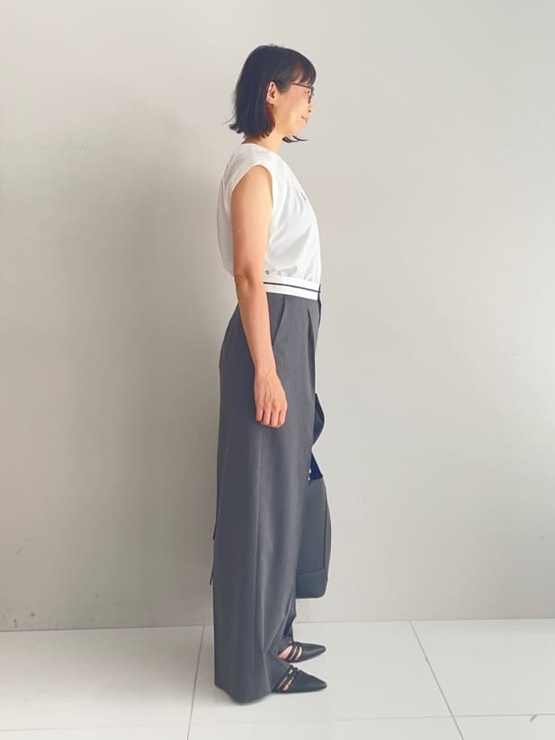 murayamaさんの「INDIVI｜【ウール調素材】ベルトデザインワイドパンツ」を使ったコーディネート