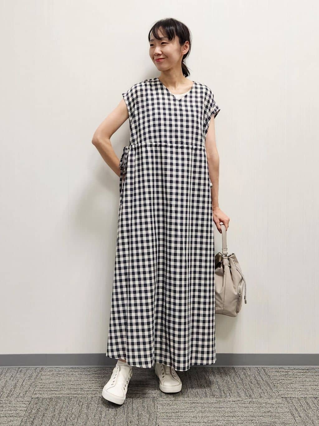 naraさんの「Dessin｜【リンクコーデ・洗える】ウエストドロスト付きチェック柄ワンピース」を使ったコーディネート