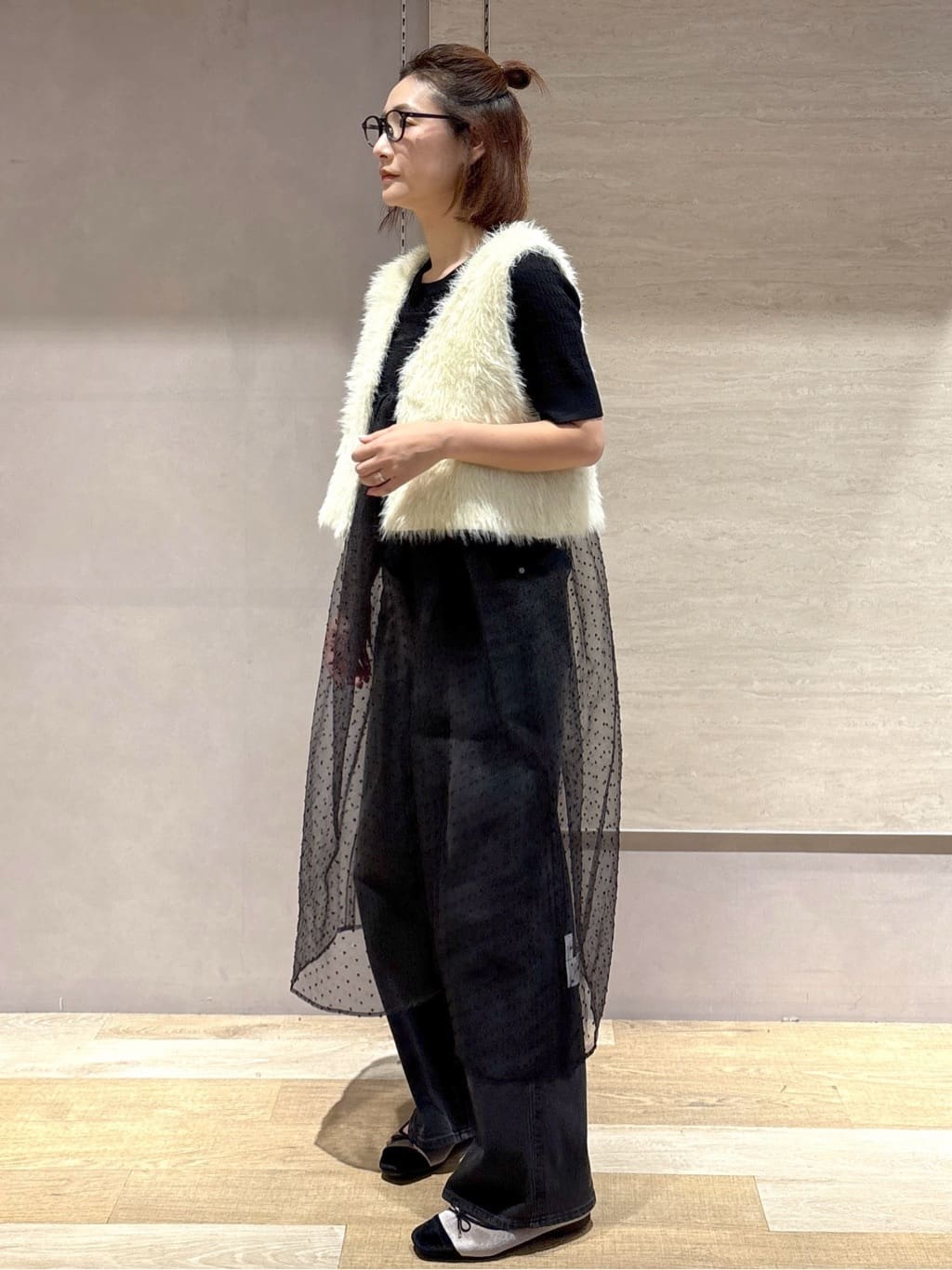 たけねぇさんの「OPAQUE.CLIP｜ケーブルハーフスリーブニット【UVケア／洗濯機OK】《6col／S～LL》」を使ったコーディネート