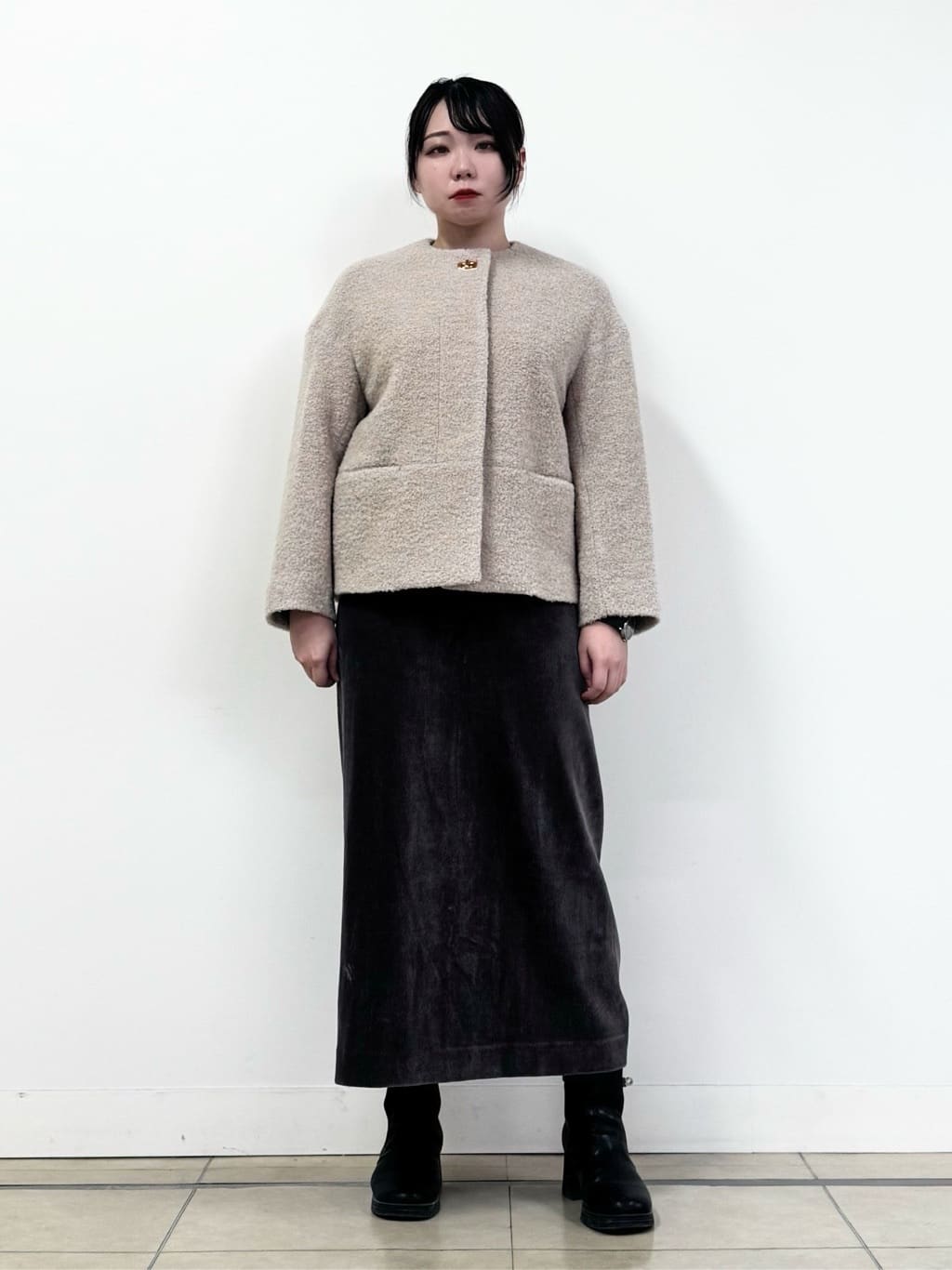 なかもとあきさんの「DRESSTERIOR｜◆ループヤーンショートジャケット」を使ったコーディネート