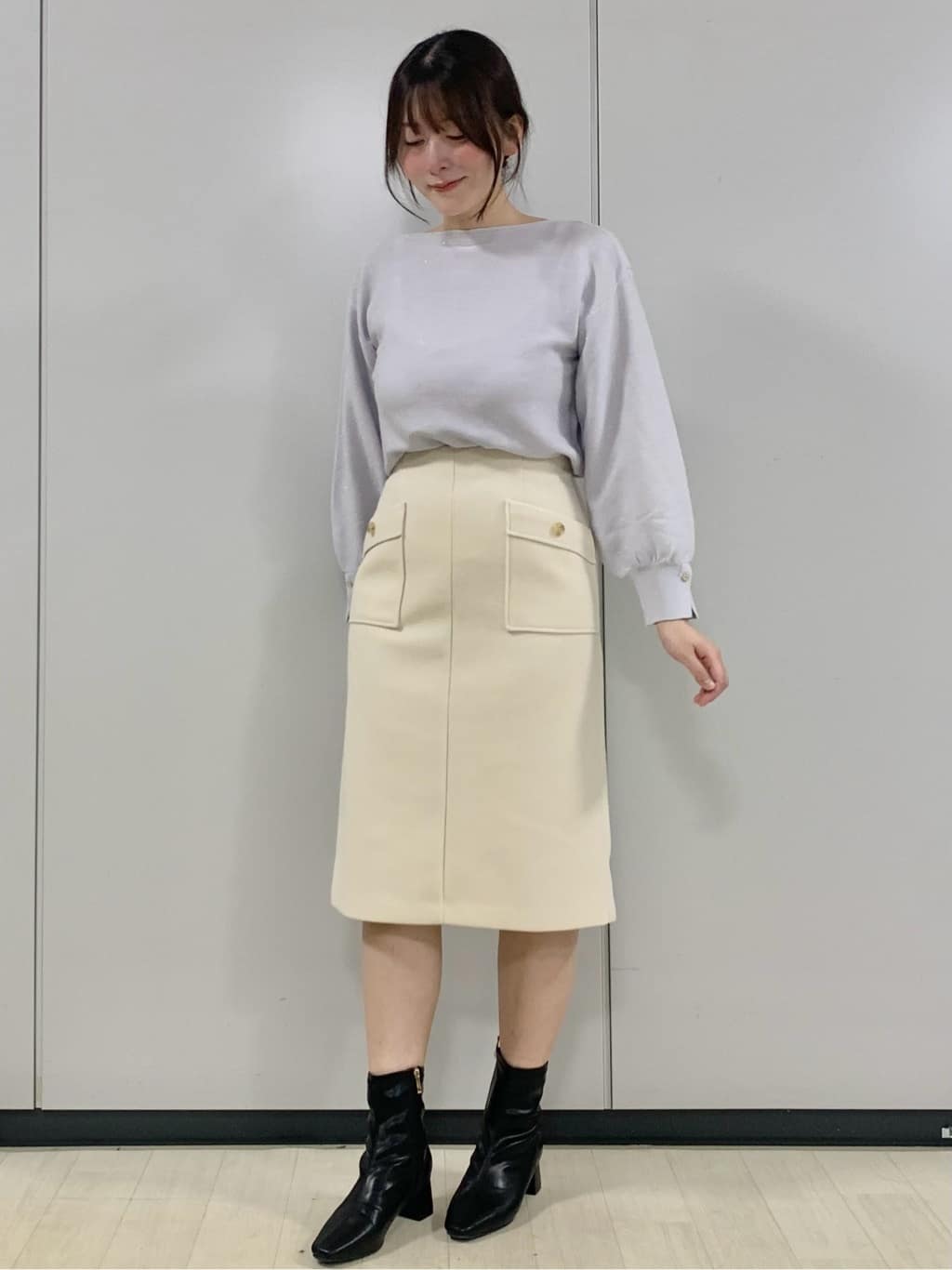 kasumiさんの「index｜ラメガーター編みボートネックニット【洗濯機OK】《8col／XS～LL》」を使ったコーディネート