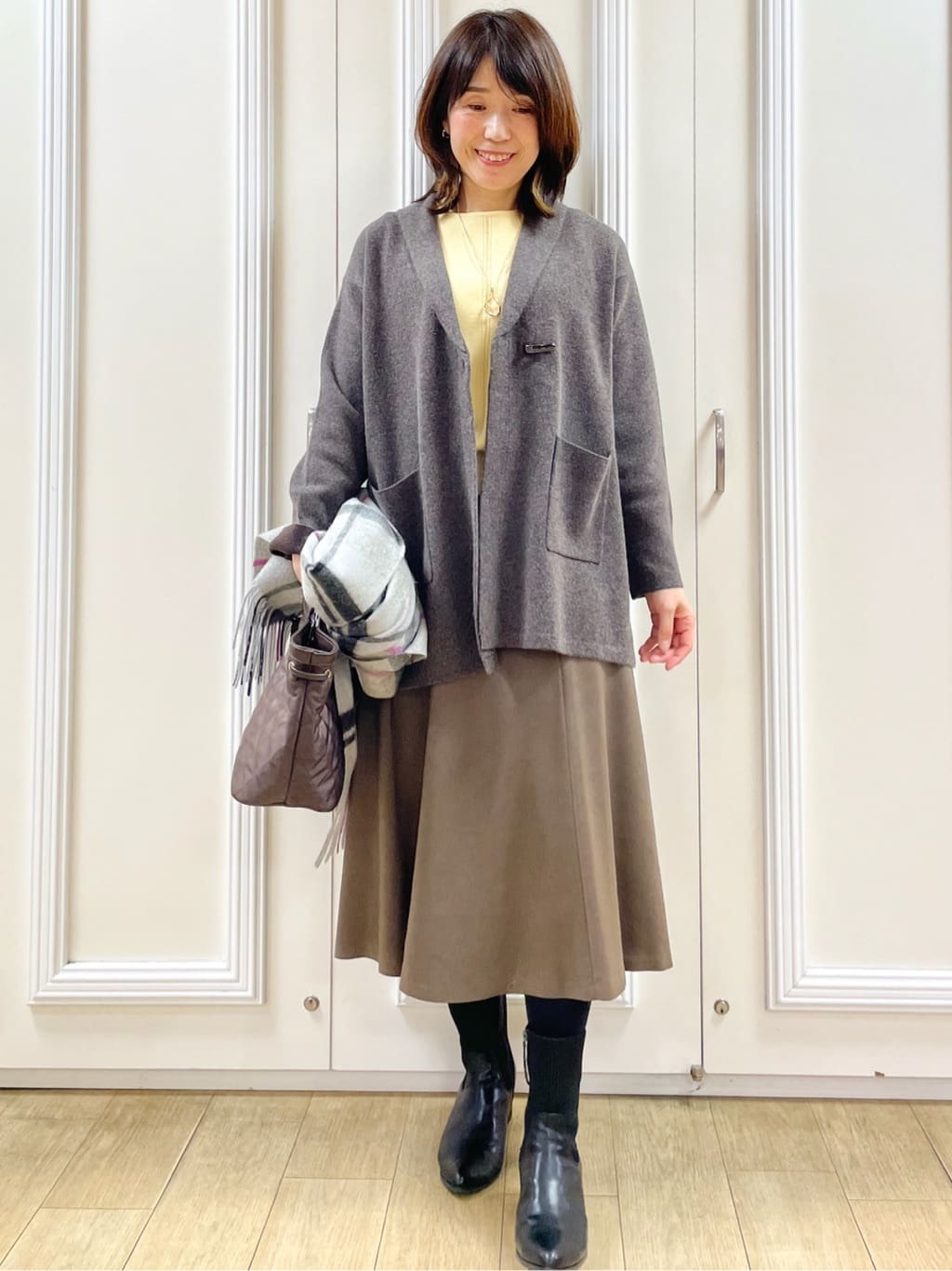 めいさんの「Reflect｜【選べる8色／スカートにもパンツにも◎】ウール混ボートネックニット」を使ったコーディネート