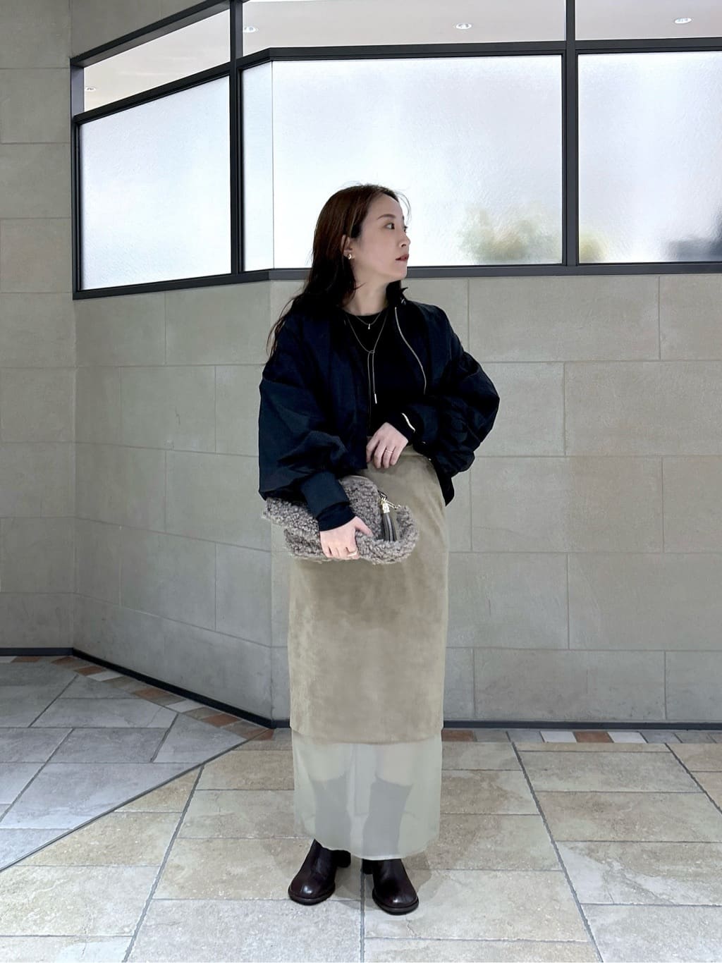 よねさんの「INDIVI｜バルーンナイロンブルゾン」を使ったコーディネート
