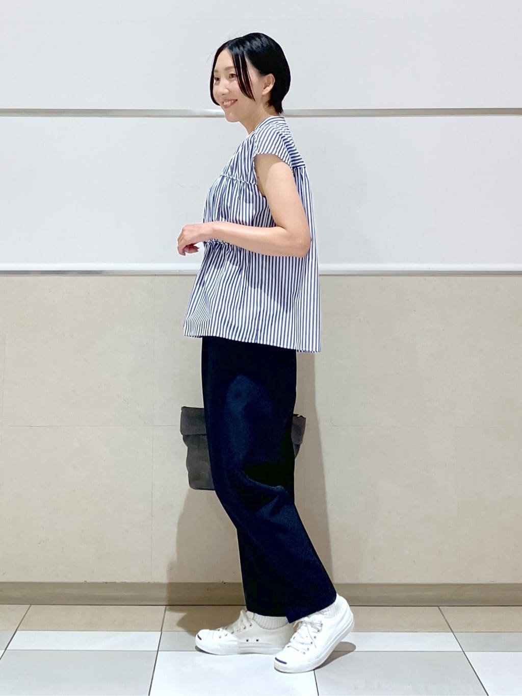 eriko さんの「Dessin｜【洗える】ストライプ柄ギャザーブラウス」を使ったコーディネート