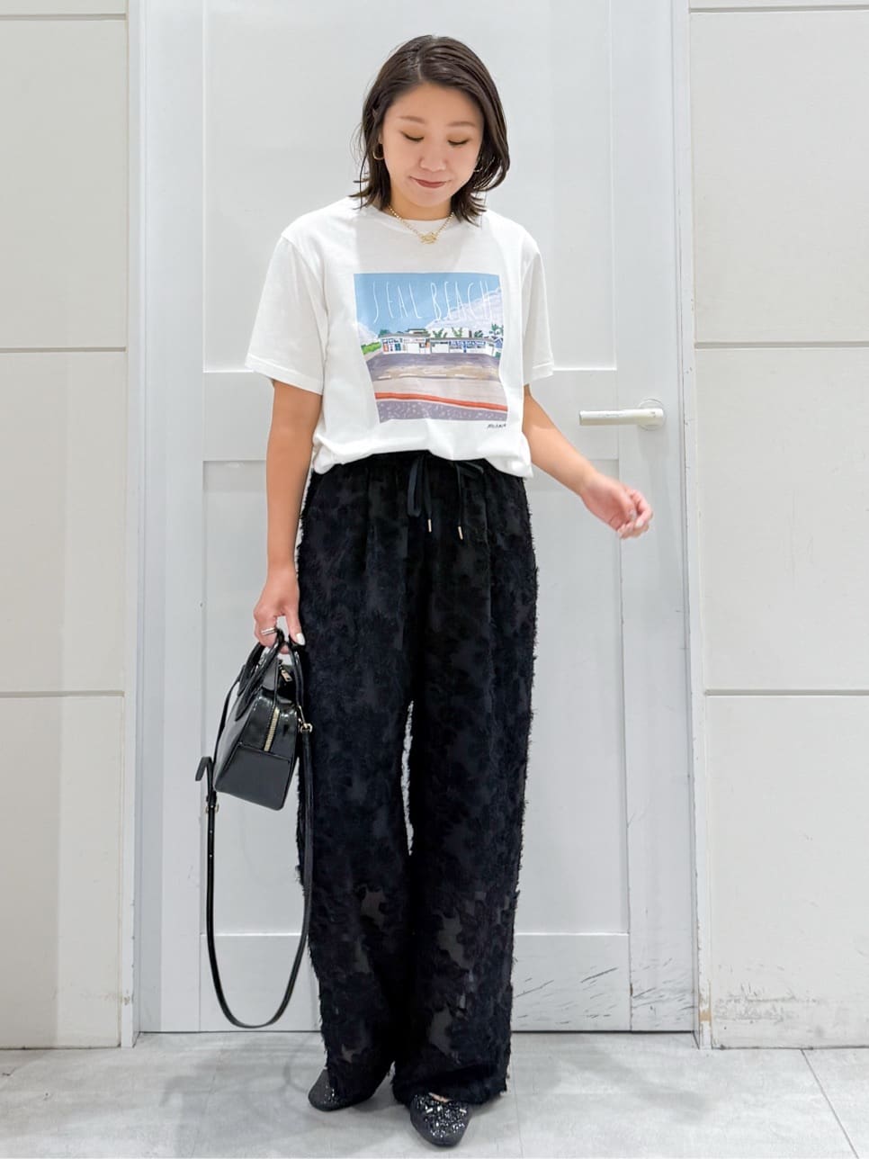 yuka.aさんの「OPAQUE.CLIP｜フリンジジャカードイージーパンツ【洗濯機洗い可】」を使ったコーディネート