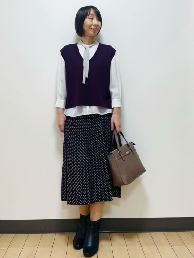 Riiさんの「Reflect｜【配色ボウタイ付き】八分袖ジョーゼットブラウス」を使ったコーディネート