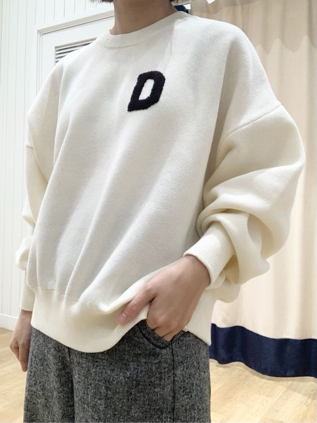 IMARIさんの「Dessin｜【洗える】Dサガラ刺繍ワッペン付きニット」を使ったコーディネート