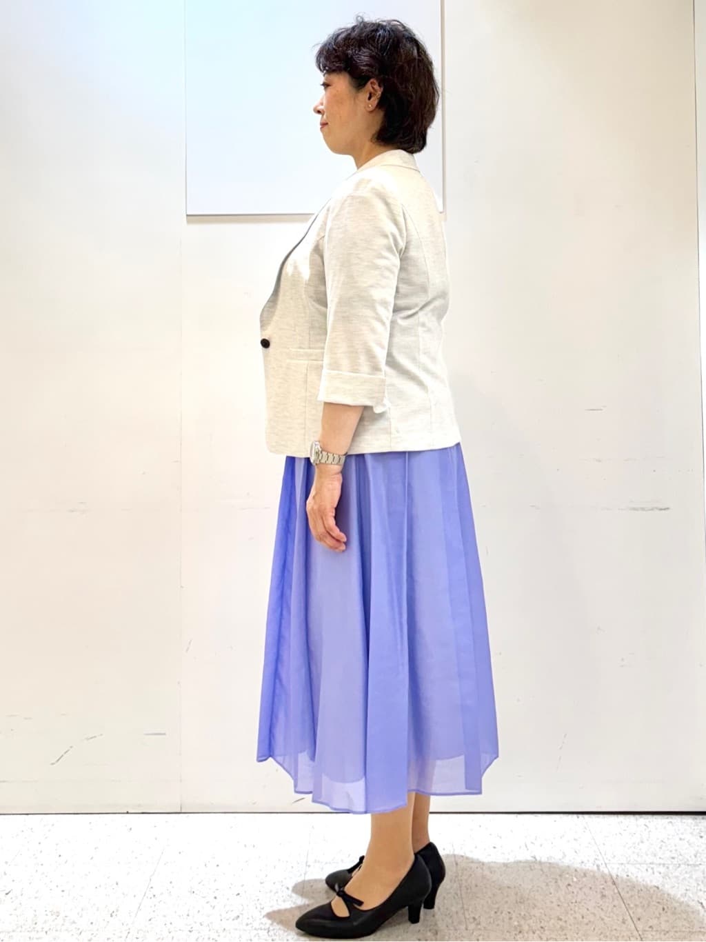 ヤスコさんの「Reflect｜【マシンウォッシュ可／セットアップ可】シアーボックスタックプリーツスカート」を使ったコーディネート