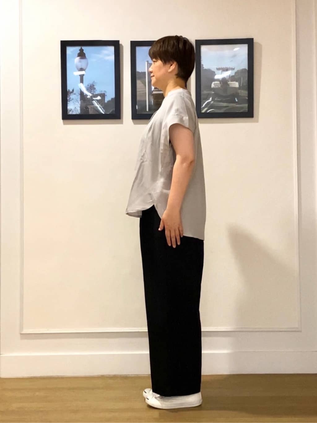 Hiroさんの「Dessin｜【2点セット/ウエストゴム/洗える】スキッパ―シャツ＆ストレートパンツセット」を使ったコーディネート