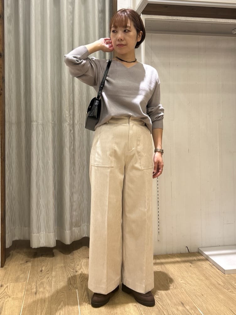 ga_riさんの「THE SHOP TK｜【すっきりシルエットが叶う】大人のためのVネックニット/毛玉になりにくい/静電気防止/洗濯機OK」を使ったコーディネート