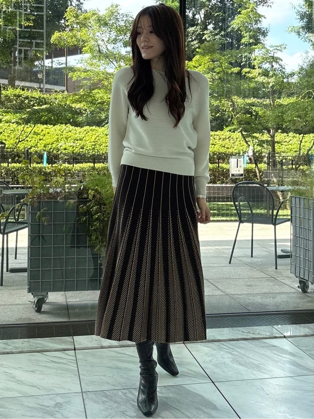 sayaさんの「COUP DE CHANCE｜【手洗い可】ニットプリーツフレアスカート」を使ったコーディネート
