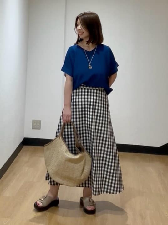 MIKIKOさんの「UNTITLED｜◆【後ろウエストゴム/洗える】ギンガムチェックAラインスカート」を使ったコーディネート