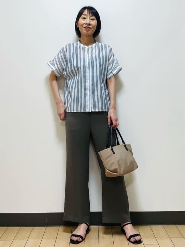 Riiさんの「Reflect｜【洗える】ドビーストライプブラウス」を使ったコーディネート