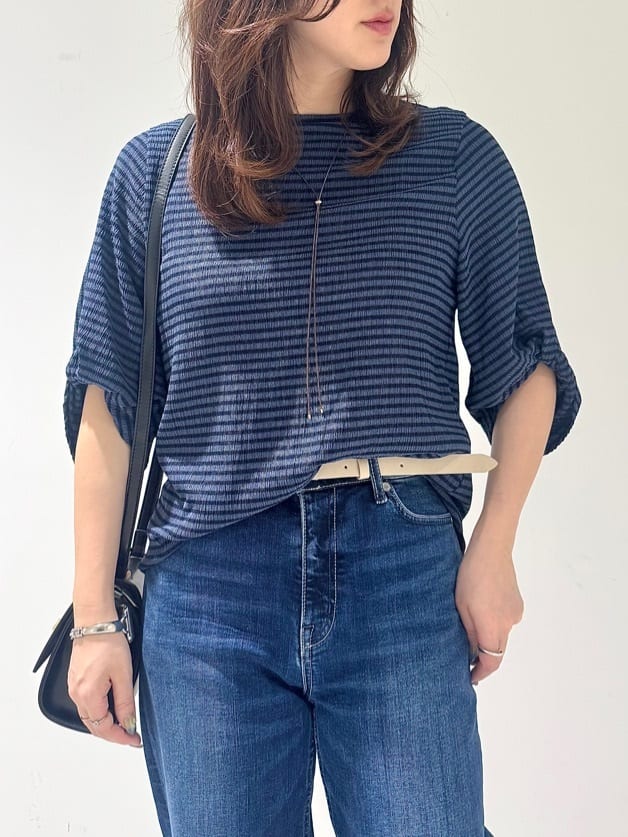 そんさんの「INDIVI｜【UVケア／吸汗速乾】凹凸素材ねじり袖トップス」を使ったコーディネート