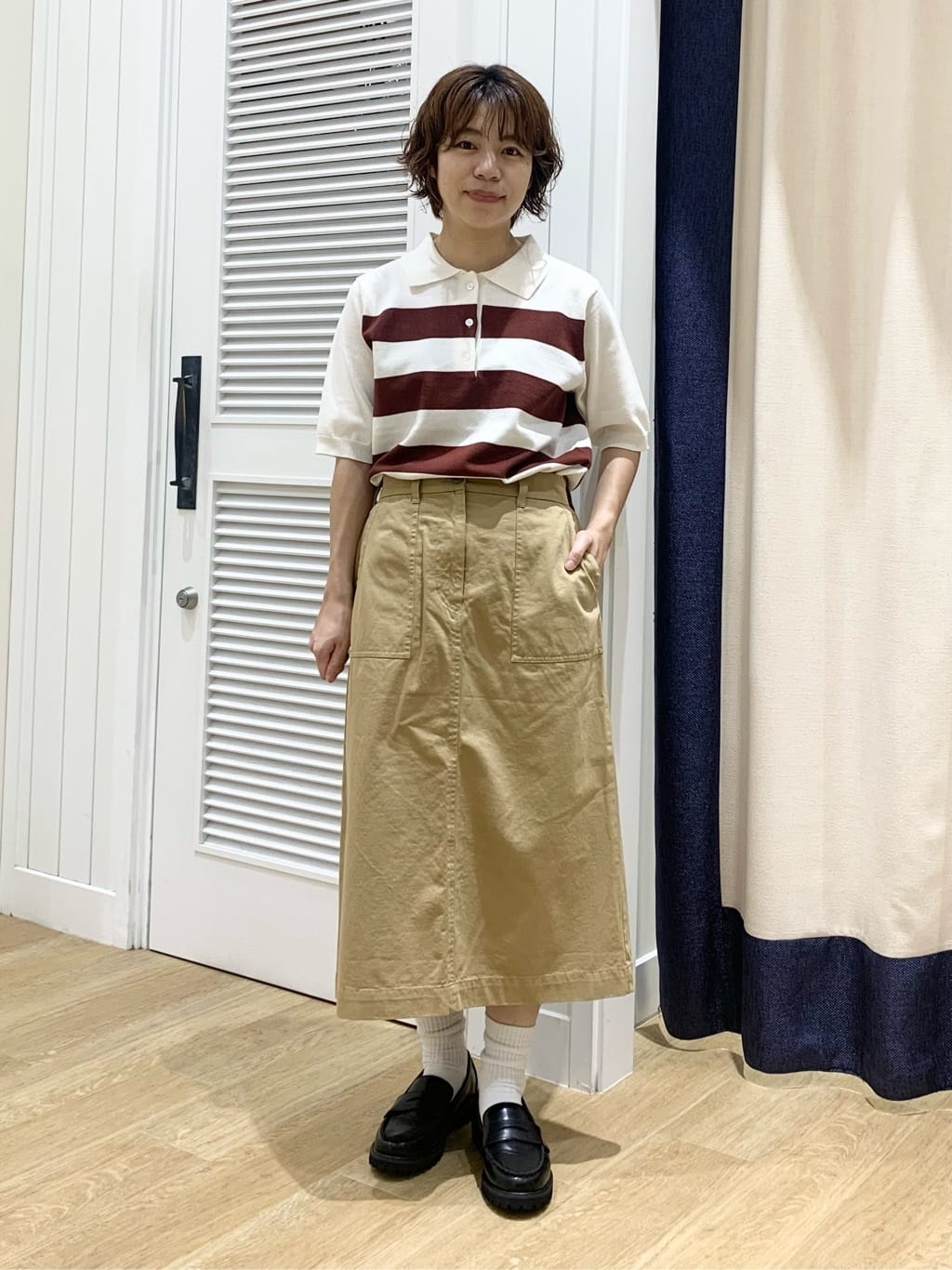 IMARIさんの「Dessin｜【ユニセックス/洗える】ボーダーニットポロシャツ」を使ったコーディネート