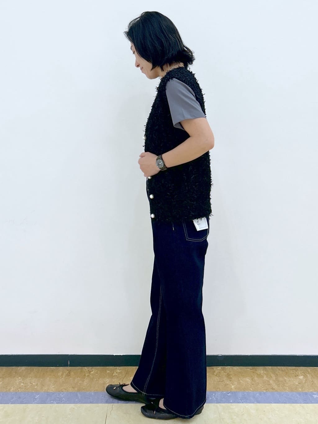 su.さんの「index｜《Can Cam掲載》フリンジシャギーコンパクトベスト【洗濯機洗い可】」を使ったコーディネート